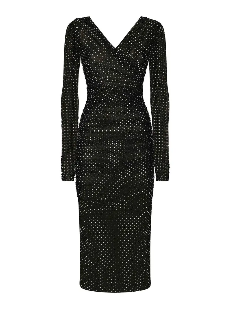 Vestito Scollo V Pois Piccolo Nero