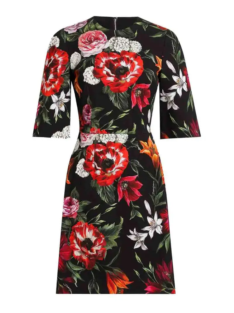 Vestito stampato Anemone Nero