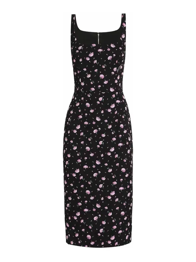 Vestito tubino con stampa garofani Nero