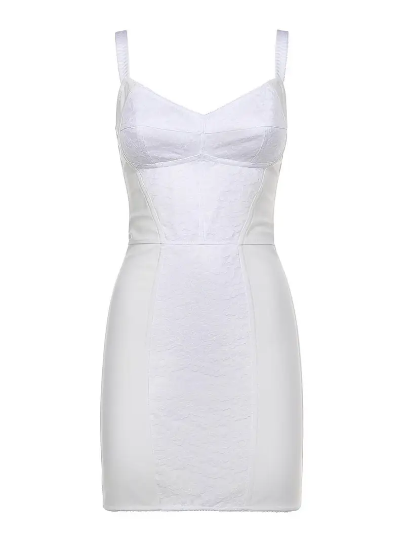 Vestito tubino elasticizzato con pizzo Bianco