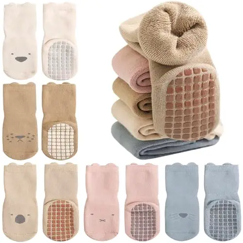 Domee Calzini Antiscivolo Spugna Invernali Termici Cotone Bambino 5 Paia Animali Carini 3