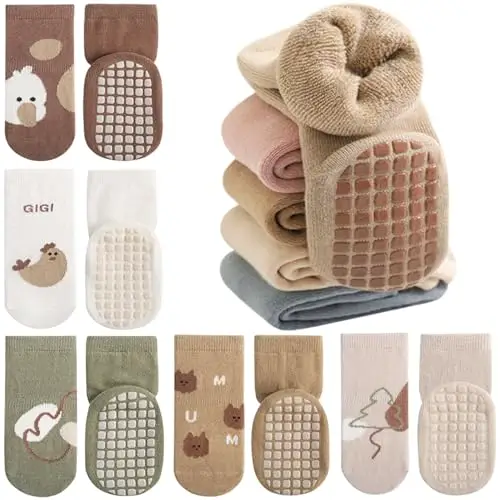 Domee Calzini Antiscivolo Spugna Invernali Termici Cotone Bambino 5 Paia Animali Natura 1