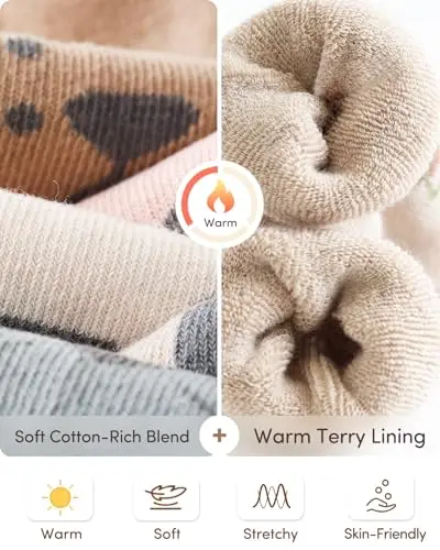 Domee Calzini Antiscivolo Spugna Invernali Termici Cotone Bambino 5 Paia Animali Natura 3 miniatura 3