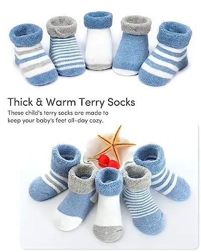 Domee Calzini Invernali Spessi Spugna Termici Cotone Bambino 5 Paia Blu 6 miniatura 2