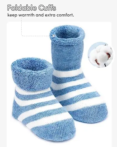 Domee Calzini Invernali Spessi Spugna Termici Cotone Bambino 5 Paia Blu 6 miniatura 3