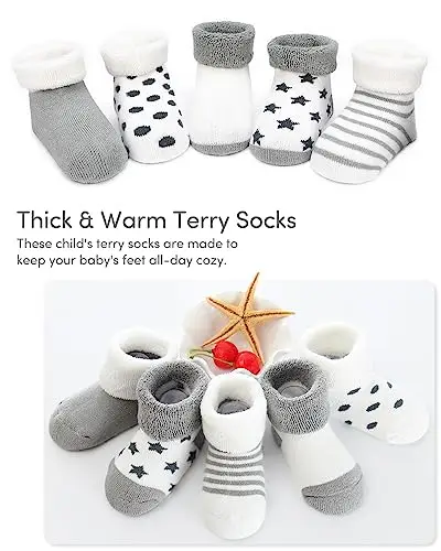 Domee Calzini Invernali Spessi Spugna Termici Cotone Bambino 5 Paia Grigio 0 miniatura 2