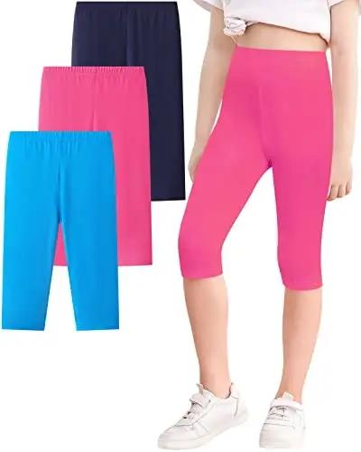 Domee Leggings 3/4 Pinocchietti Estivi Bambina Pacco da 3 Blu Lago + Rosa Rossa + Blu Navy 8