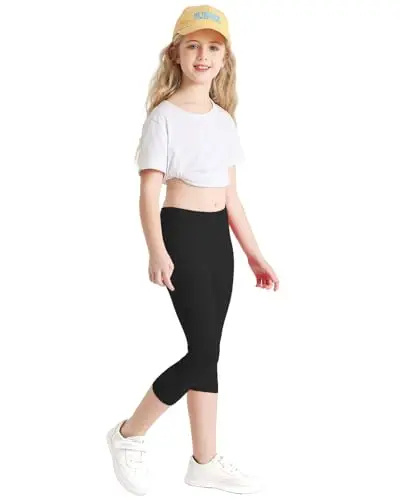 Domee Leggings 3/4 Pinocchietti Pantaloni Corti Cotone Estivi Bambina 3 Pack, Nero 10 miniatura 3