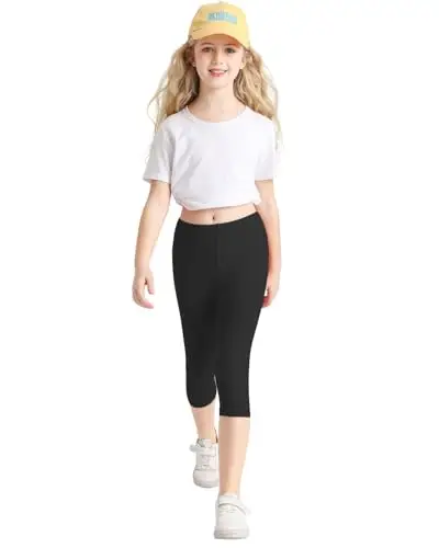 Domee Leggings 3/4 Pinocchietti Pantaloni Corti Cotone Estivi Bambina 3 Pack, Nero 12 miniatura 2