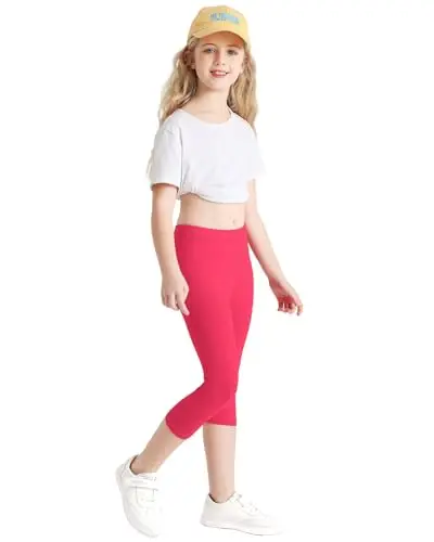 Domee Leggings 3/4 Pinocchietti Pantaloni Corti Cotone Estivi Bambina 3 Pack, Nero Marino Rosa 8 miniatura 3