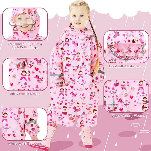 Domueay Impermeabile Bambina Poncho Antipioggia Leggero Cappuccio Mantella Antipioggia Portatile Poncho Pioggia miniatura 3