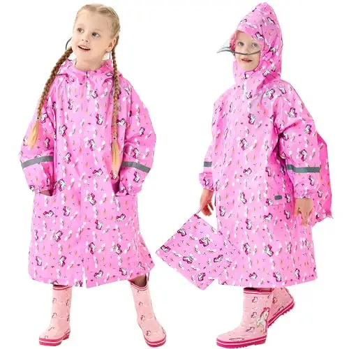 Domueay Impermeabile Bambina Poncho Antipioggia Leggero Cappuccio Unicorno Mantella Antipioggia Portatile Poncho