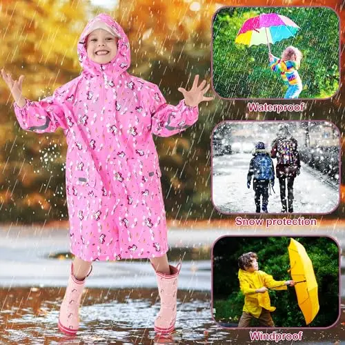 Domueay Impermeabile Bambina Poncho Antipioggia Leggero Cappuccio Unicorno Mantella Antipioggia Portatile Poncho miniatura 2
