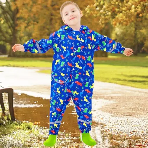 Domueay Tuta Impermeabile Bambino Antipioggia Completo Leggero Tutto in Uno Portatile Giacca Ragazzi 5 miniatura 2