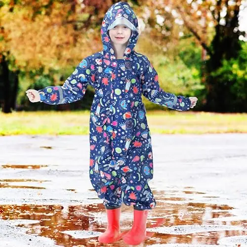 Domueay Tuta Impermeabile Bambino Antipioggia Completo Leggero Tutto in Uno Portatile Giacca Ragazzi 7 miniatura 2