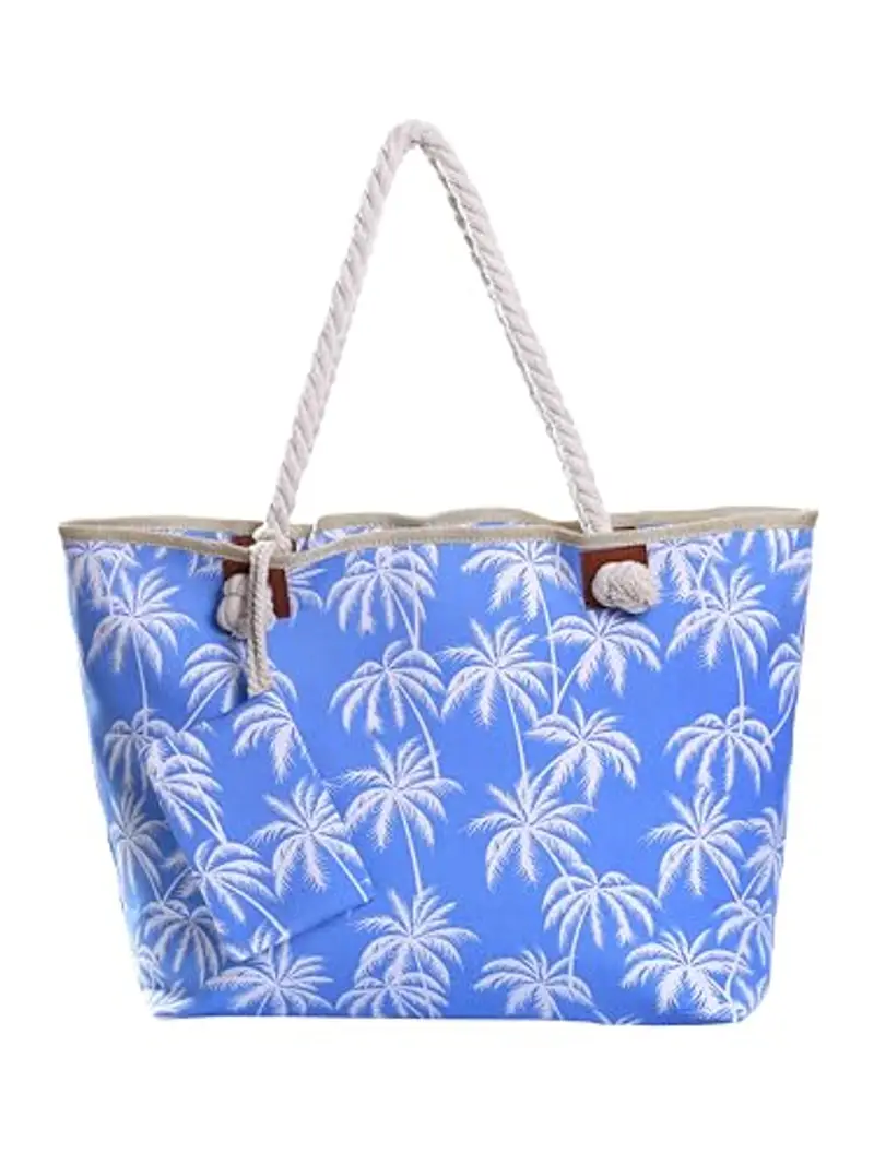 DonDon Borsa da spiaggia grande con cerniera 58 x 38 x 18 cm shopper stile marino con palme blu