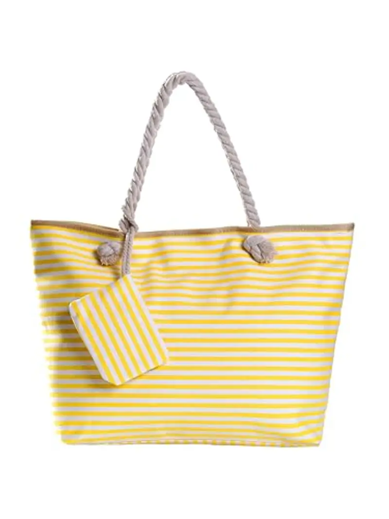 DonDon Borsa da spiaggia grande con cerniera 58 x 38 x 18 cm shopper stile marino con strisce bianche e giallo
