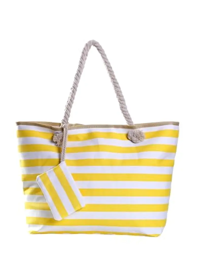 DonDon Borsa da spiaggia grande con cerniera 58 x 38 x 18 cm shopper stile marino con strisce bianche e giallo