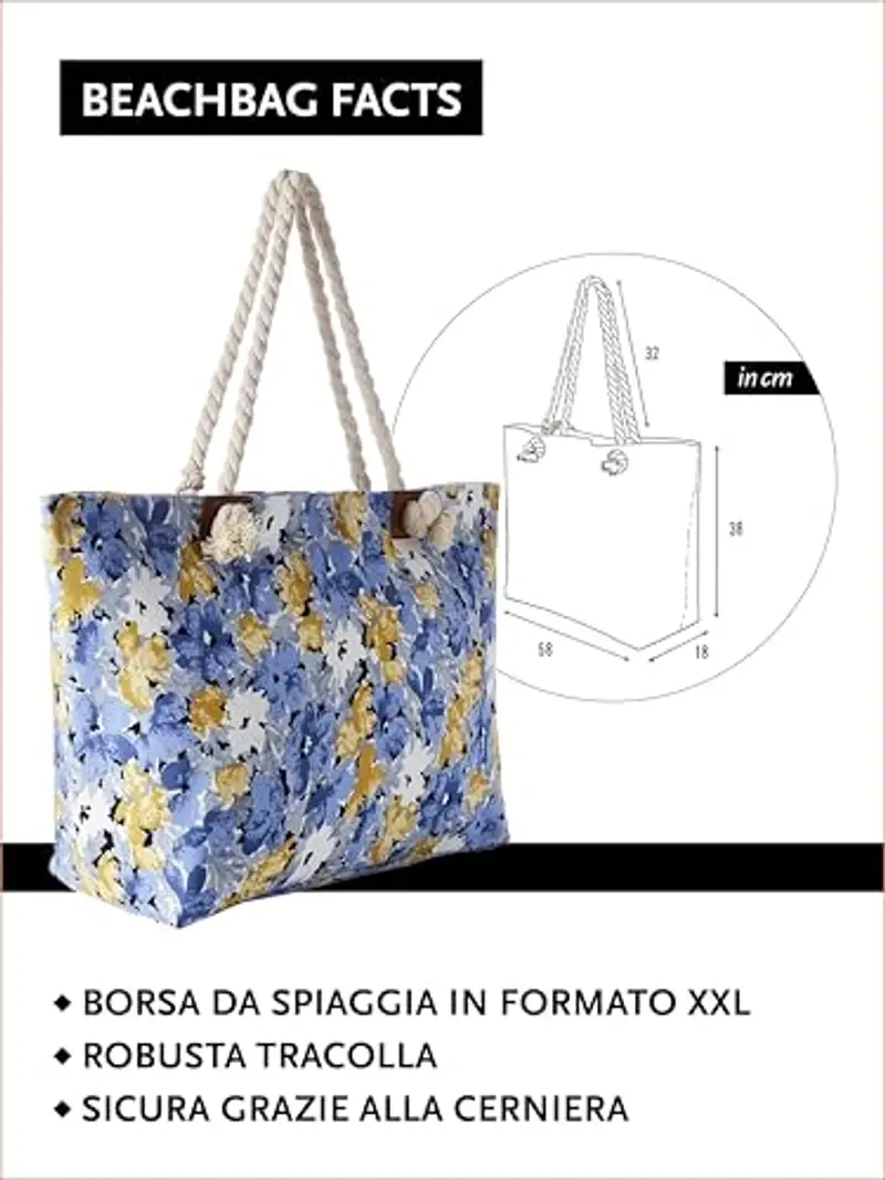 DonDon Grande borsa da spiaggia idrorepellente con cerniera - Aquarelle Flowers miniatura 2