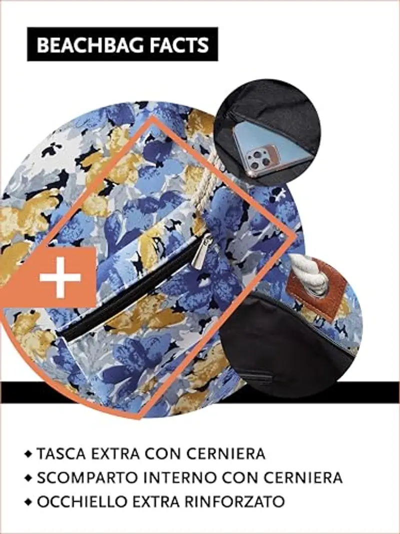 DonDon Grande borsa da spiaggia idrorepellente con cerniera - Aquarelle Flowers miniatura 3