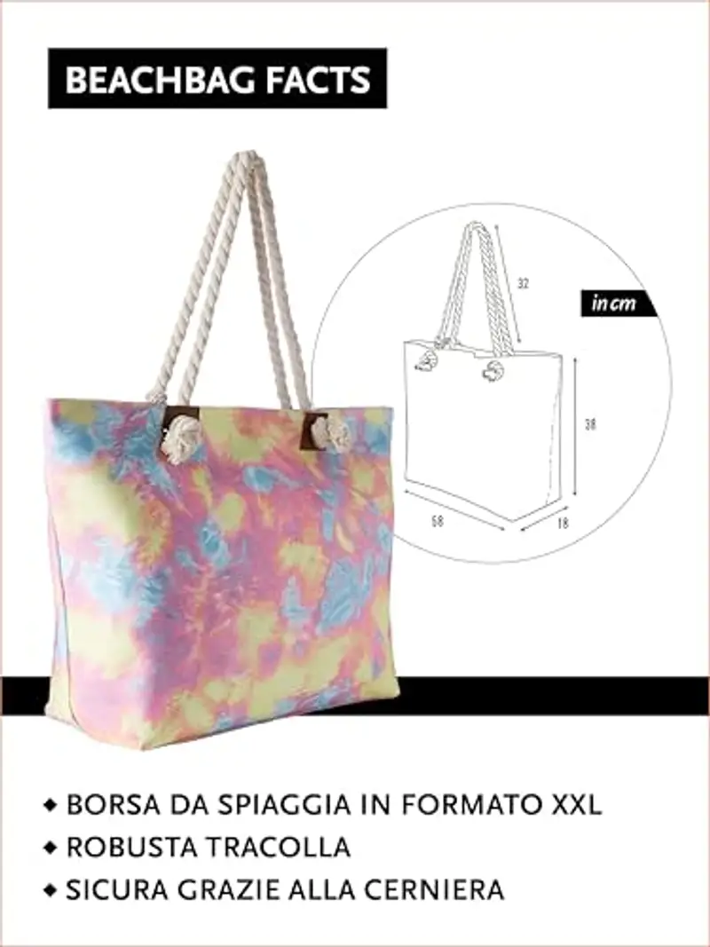 DonDon Grande borsa da spiaggia idrorepellente con cerniera - Batik Style miniatura 2