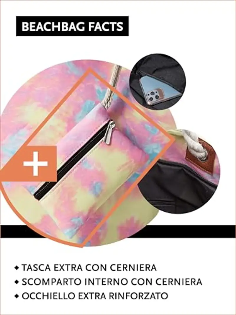 DonDon Grande borsa da spiaggia idrorepellente con cerniera - Batik Style miniatura 3