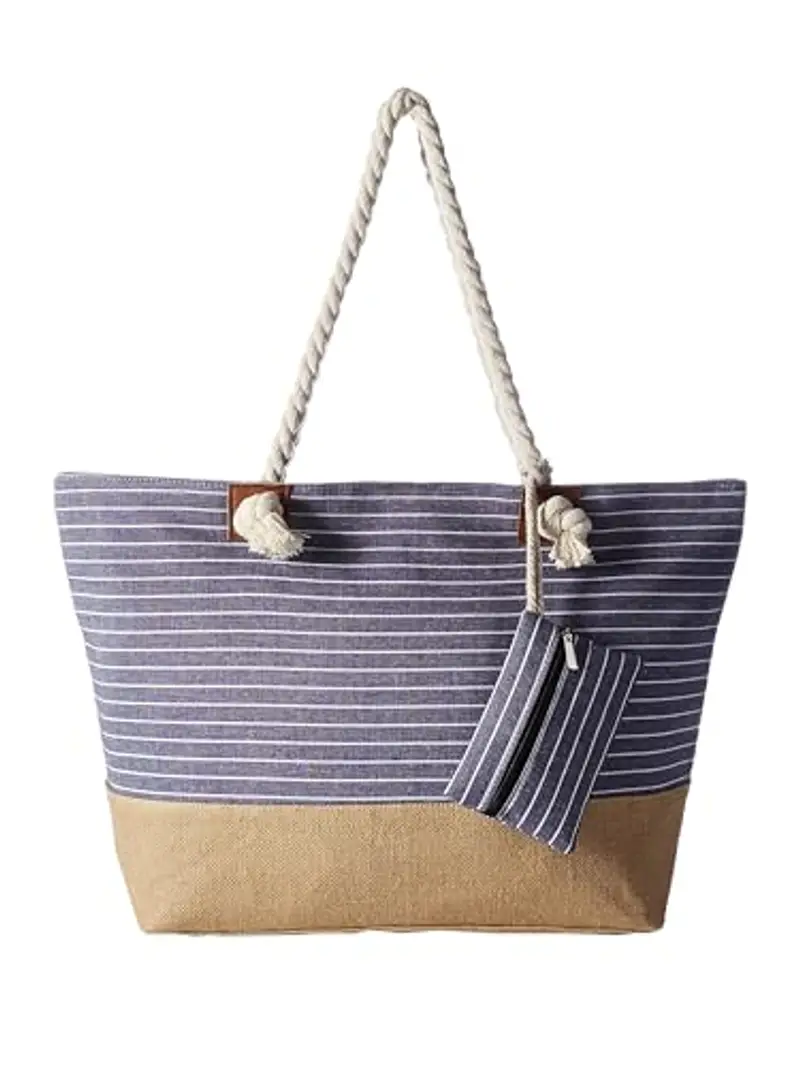 DonDon Grande borsa da spiaggia idrorepellente con cerniera - Blu a righe