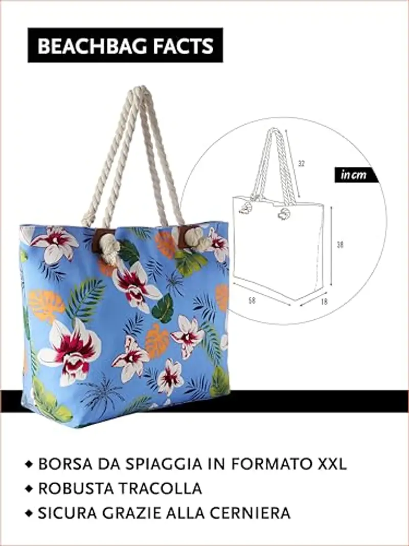 DonDon Grande borsa da spiaggia idrorepellente con cerniera - Fiore del cielo miniatura 2
