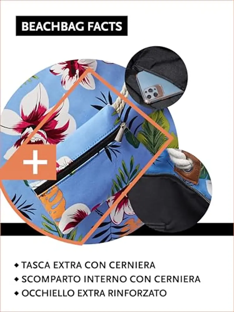 DonDon Grande borsa da spiaggia idrorepellente con cerniera - Fiore del cielo miniatura 3