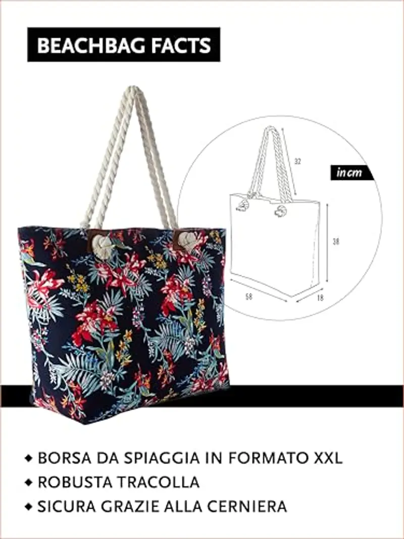 DonDon Grande borsa da spiaggia idrorepellente con cerniera - Hawaii Life miniatura 2