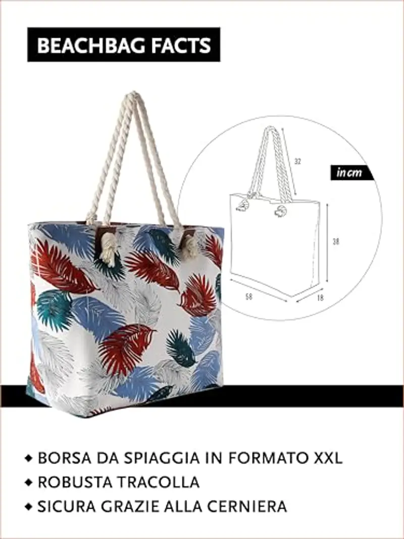 DonDon Grande borsa da spiaggia idrorepellente con cerniera - Japan Garden miniatura 2