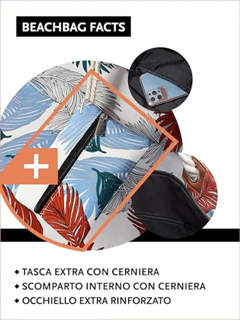 DonDon Grande borsa da spiaggia idrorepellente con cerniera - Japan Garden miniatura 3