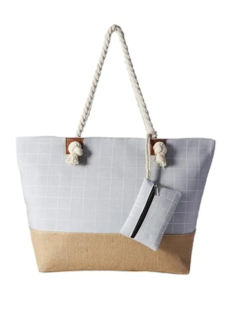 DonDon Grande borsa da spiaggia idrorepellente con cerniera - Motivo a quadri grigio