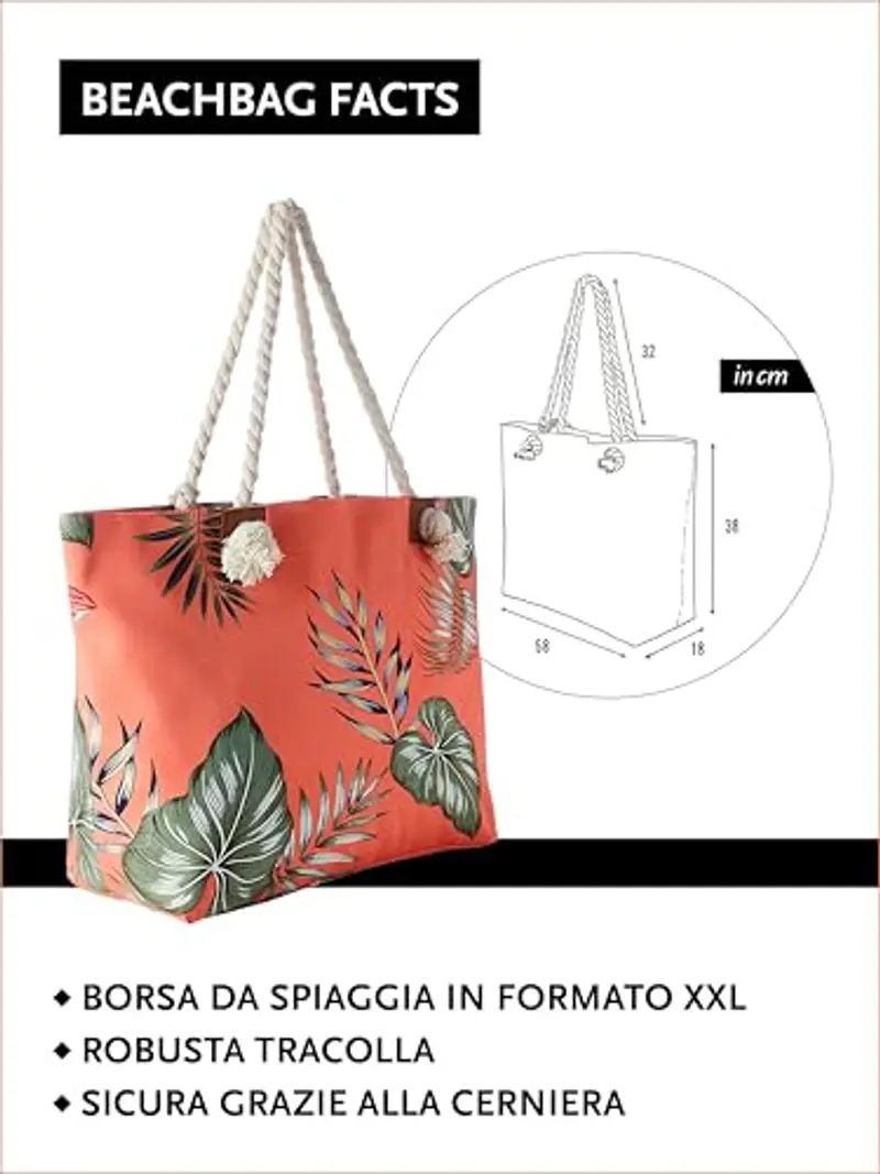 DonDon Grande borsa da spiaggia idrorepellente con cerniera - Rainbow Leaf miniatura 2