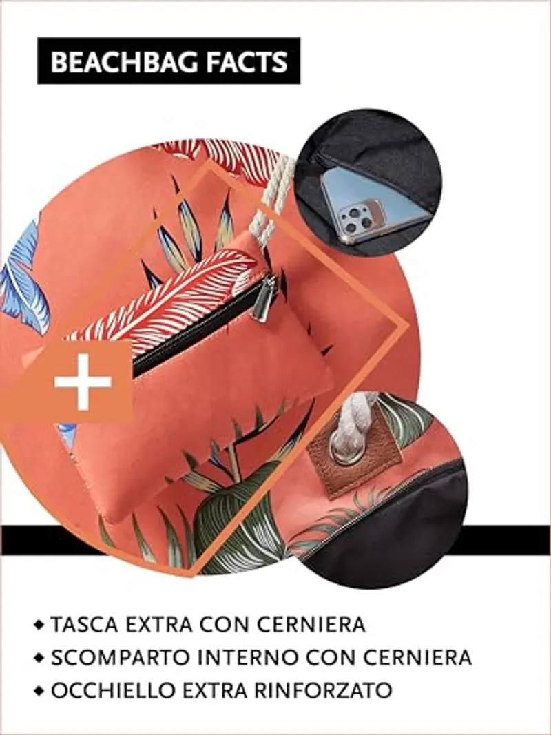 DonDon Grande borsa da spiaggia idrorepellente con cerniera - Rainbow Leaf miniatura 3