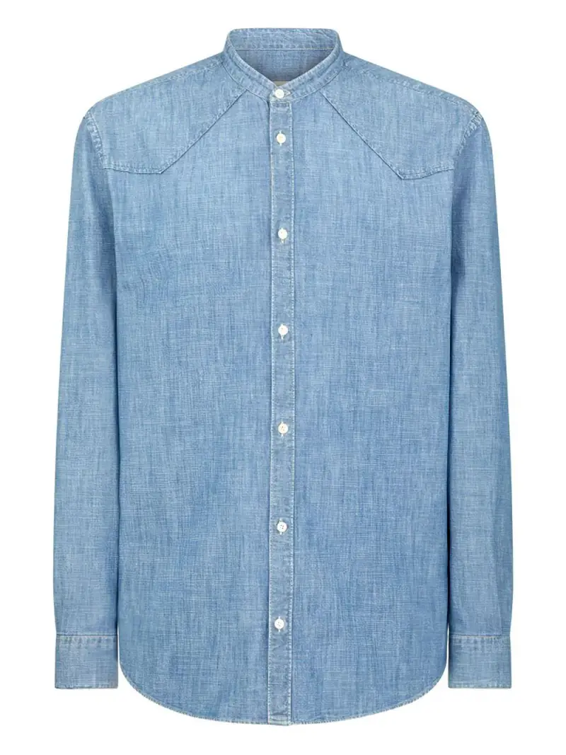 Camicia regular coreana blu denim miniatura 3