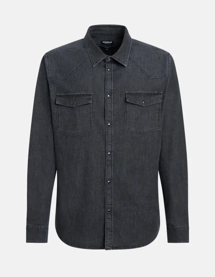 Camicia texana nera in denim stretch