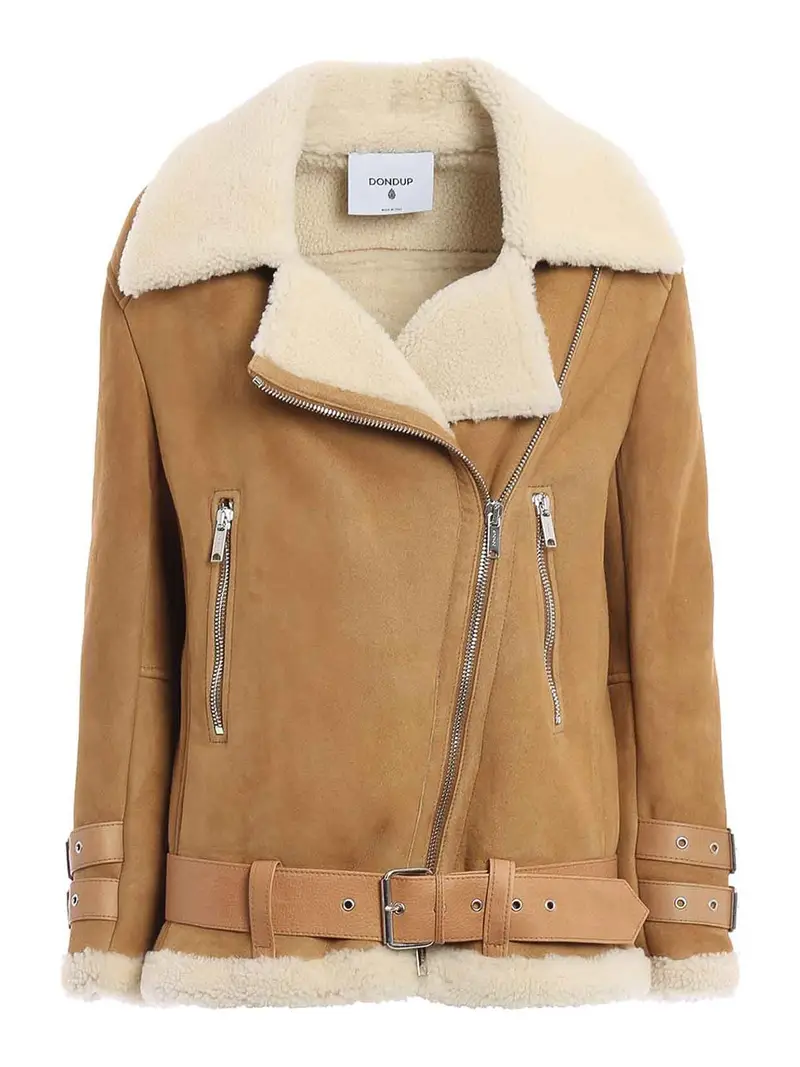 Giacca in pelle scamosciata e shearling Marrone