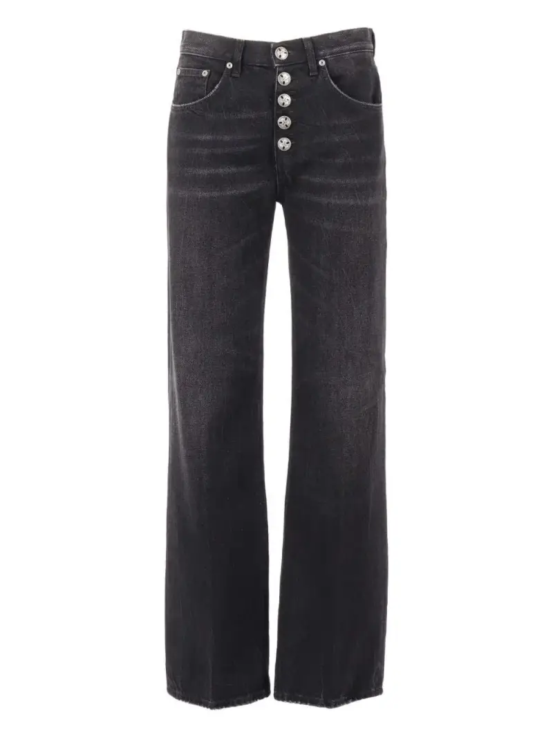 Jeans con Bottoni Cinque Tasche Denim Nero