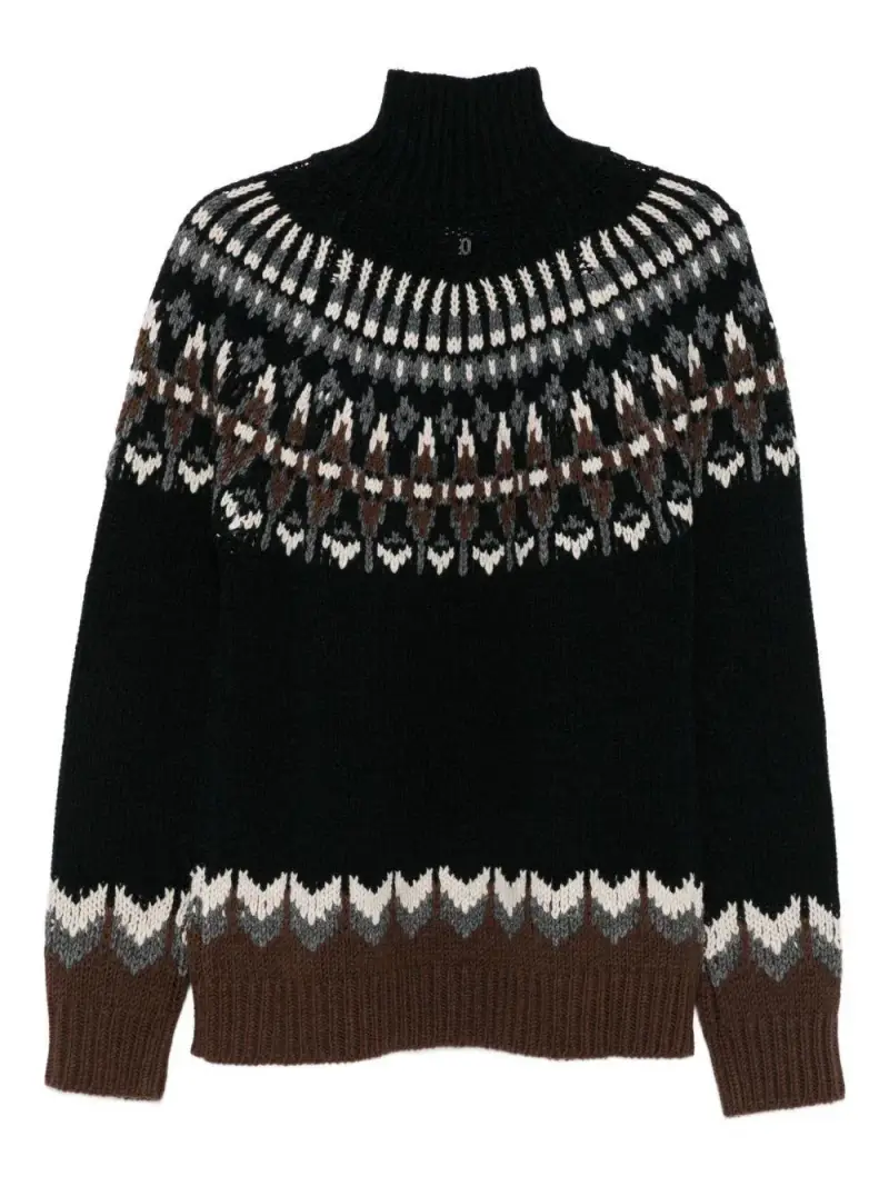 Maglione Nero Collo Alto Motivo Fair Isle miniatura 2