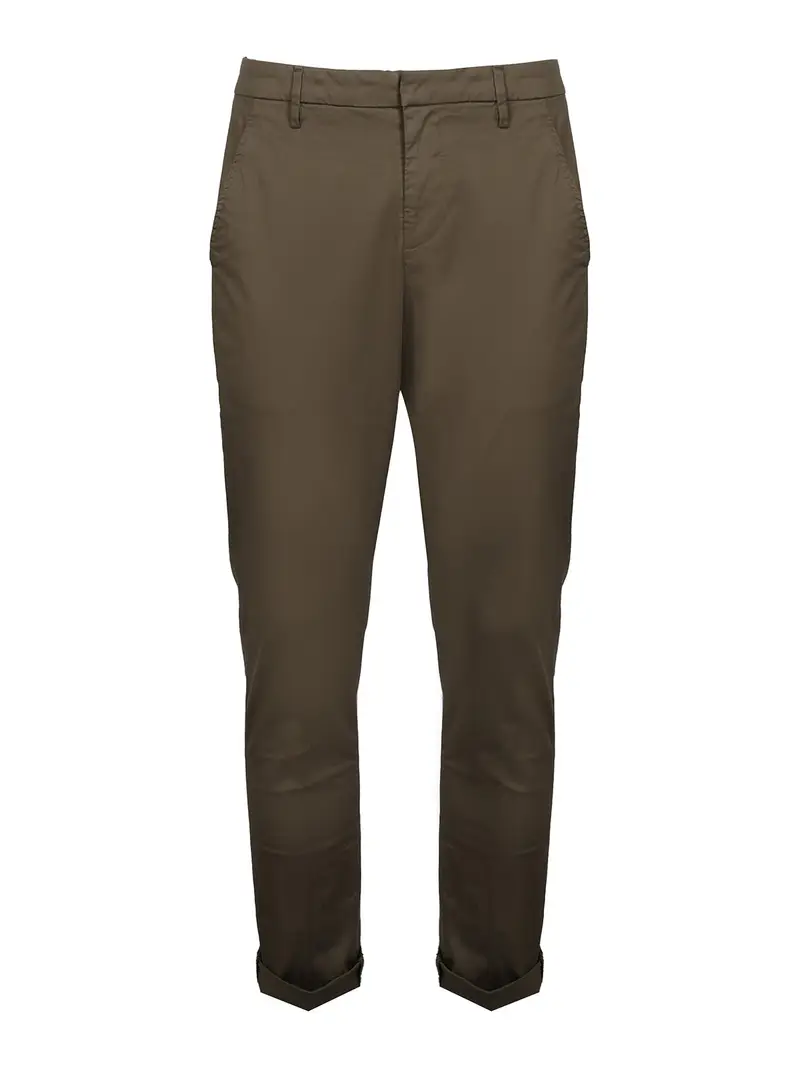 Pantaloni casual in cotone e zip nascosta Verde Scuro