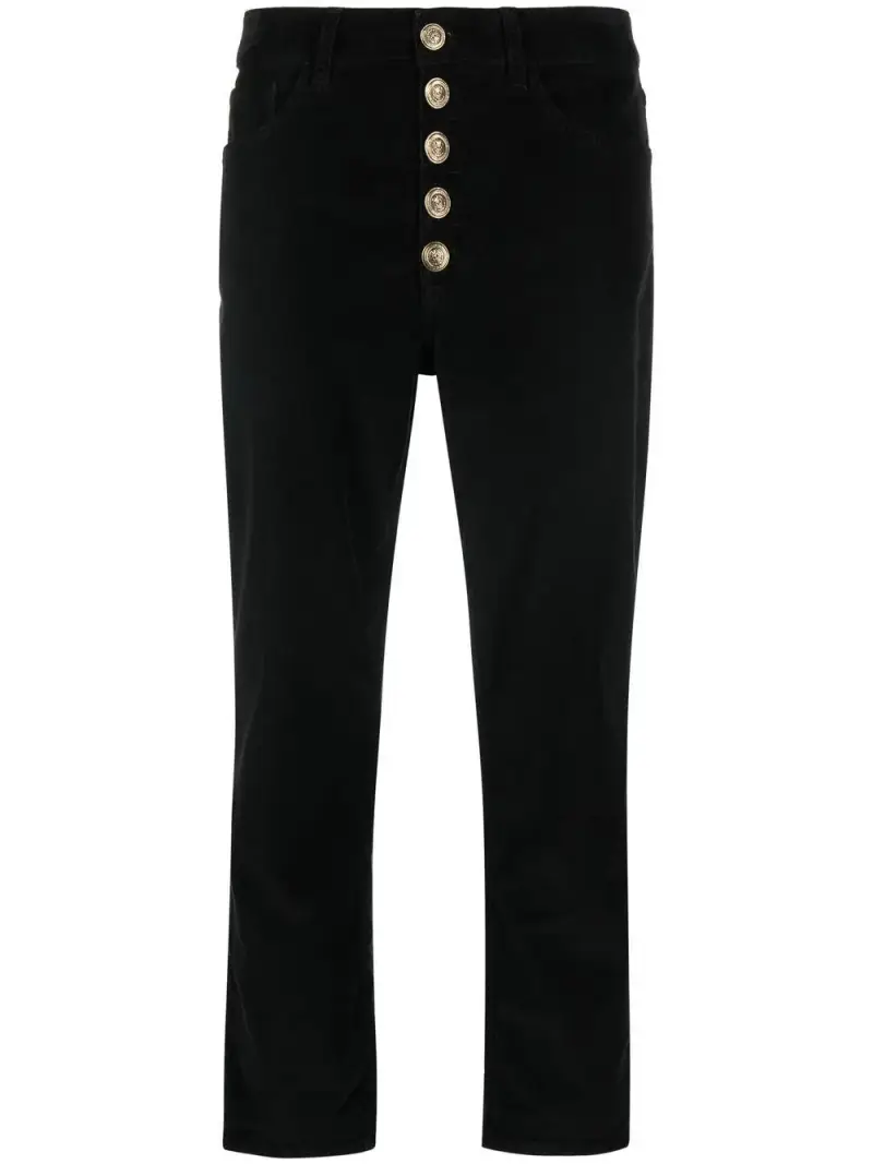 Pantaloni Crop Straight con Dettagli Oro Nero