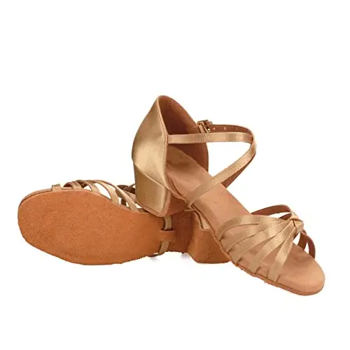 Donna Bambina Scarpe da Ballo Latino/Ballo da Sala/Ballo Liscio Danza Moderna Scarpe da Raso Beige Nodo 26 miniatura 3