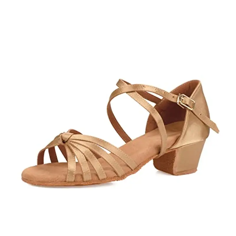 Donna Bambina Scarpe da Ballo Latino/Ballo da Sala/Ballo Liscio Danza Moderna Scarpe da Raso Beige Nodo 37 miniatura 2