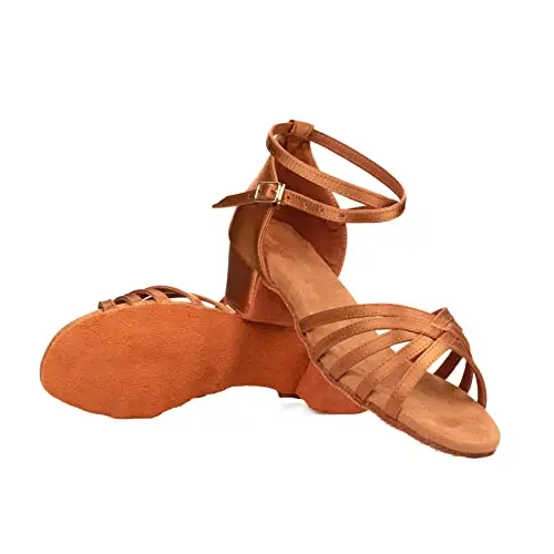 Donna Bambina Scarpe da Ballo Latino/Ballo da Sala/Ballo Liscio Danza Moderna Scarpe da Raso Marrone 40 miniatura 3