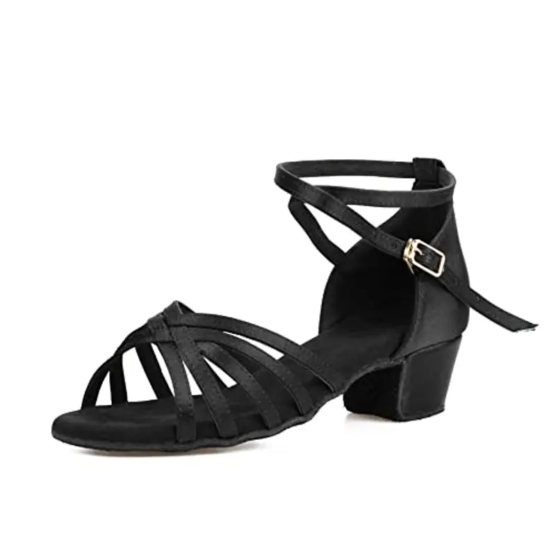 Donna Bambina Scarpe da Ballo Latino/Ballo da Sala/Ballo Liscio Danza Moderna Scarpe da Raso Nero 25 miniatura 2