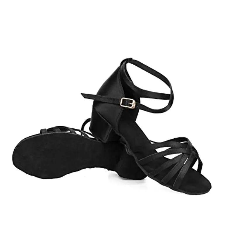 Donna Bambina Scarpe da Ballo Latino/Ballo da Sala/Ballo Liscio Danza Moderna Scarpe da Raso Nero 25 miniatura 3