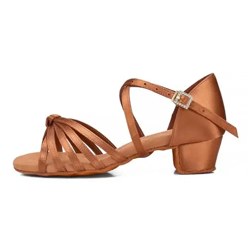 Donna Bambina Scarpe da Ballo Latino/Ballo da Sala/Ballo Liscio Danza Moderna Scarpe da Raso Nodo Marrone 36