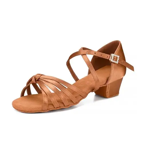 Donna Bambina Scarpe da Ballo Latino/Ballo da Sala/Ballo Liscio Danza Moderna Scarpe da Raso Nodo Marrone 36 miniatura 2