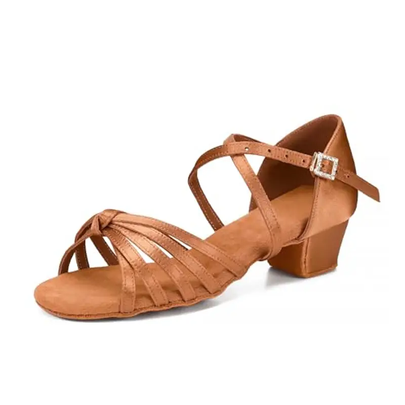 Donna Bambina Scarpe da Ballo Latino/Ballo da Sala/Ballo Liscio Danza Moderna Scarpe da Raso Nodo Marrone 37 miniatura 2